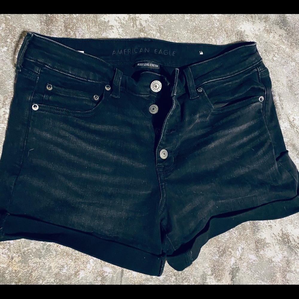 American Eagle black denim midi shorts